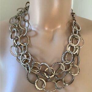 Vintage Silver Tone Hammered Metal Statement Necklace